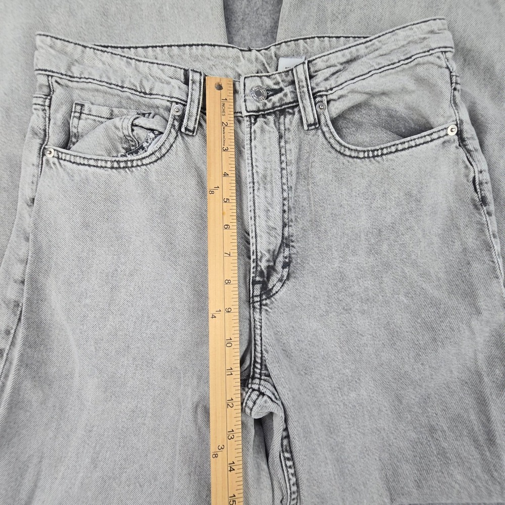 H&M &Denim Wide Leg Jeans Womens 8 Grey Ultra High Waist Acid Wash Regular Fit - Picture 4 of 10